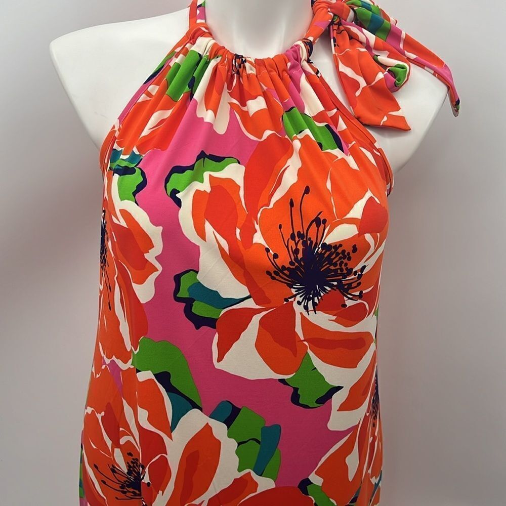 Trina Turk bold color floral halter dress size large